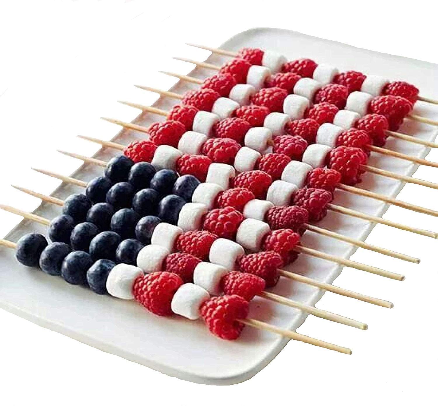 Fruit Kabob Bamboo Skewers Sticks - Shish Grill BBQ Cocktail Picks Corn Hot Dog Chocolate Party Supplies Lux Durable Skewer Stick - Pack of 100 Piece 8 inch - Green And Blue Life