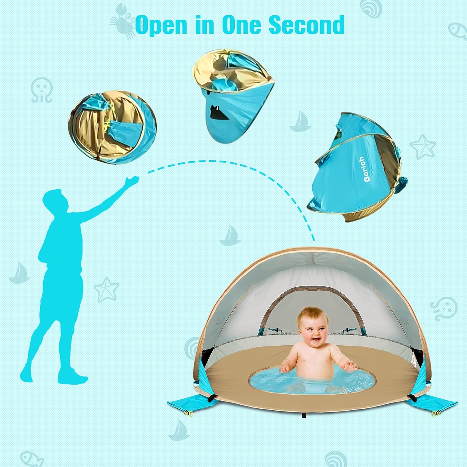 Gorich Baby Beach Tent with Pool, Pop Up Beach Tent UPF 50+ Large Baby Beach Tent with UV Protection, Portable Baby Beach Shade Tent Sun Shelter Kiddie Pool with Canopy for Infant Toddler : Toys & Games