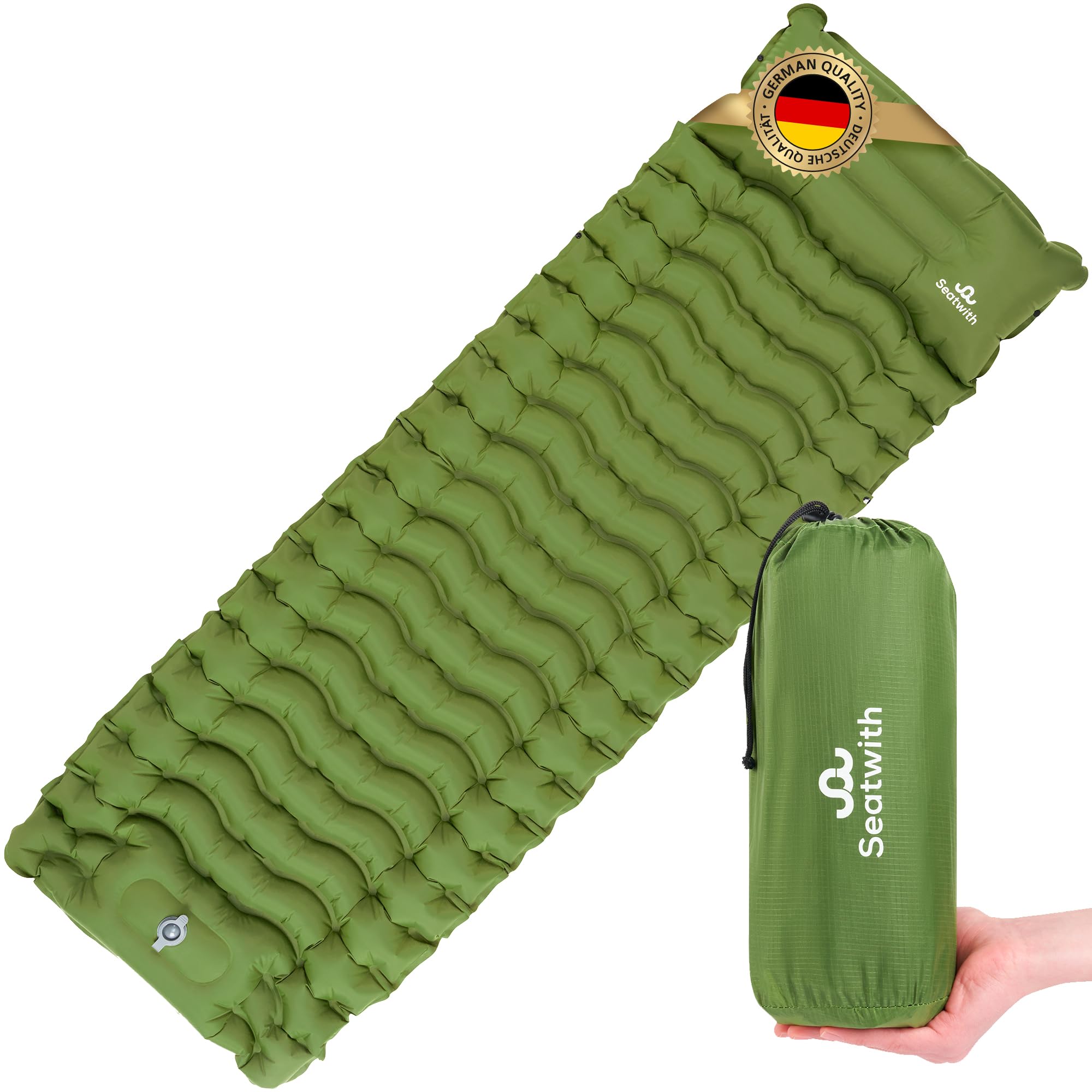Matelas Camping autogonflant 200 x 70cm avec Oreiller intégré - Matelas Gonflable 1 Place autogonflant avec Pompe à Pied, Ultra léger et étanche