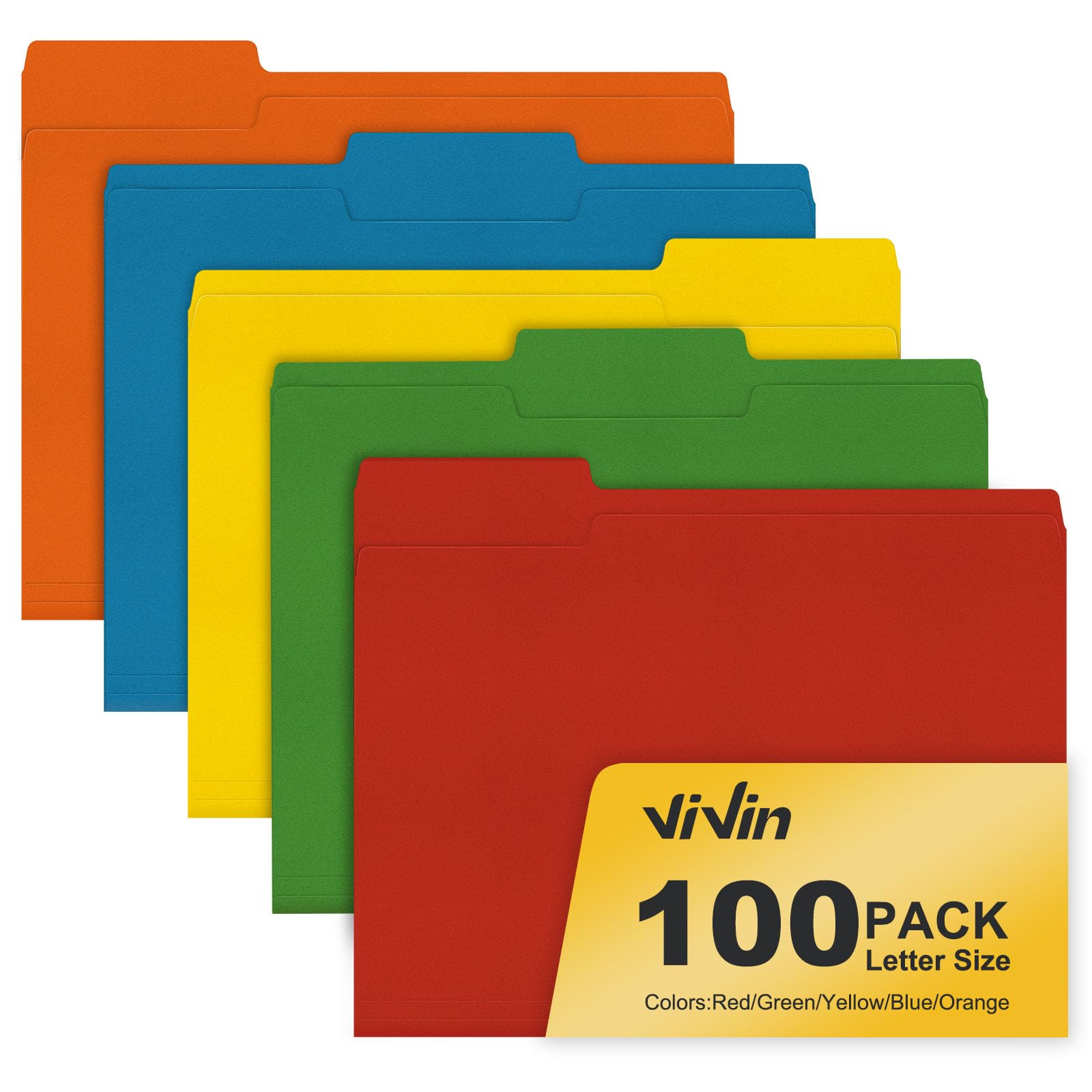 ViVin File Folder, 100 Pack Colored File Folders with 1/3-Cut Tabs, Fits 8.5 * 11 Letter Size Paper, Manilla Folders for Home Office School Documents(