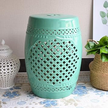 Ceramic Garden Stool, Ceramic Decorative Garden Stool, Decorative Ceramic Drum Stool, Oval Rustic Garden Stool Outdoor Seating, Chinese Garden Stool Side Table, for Living Room, Patio(Green)