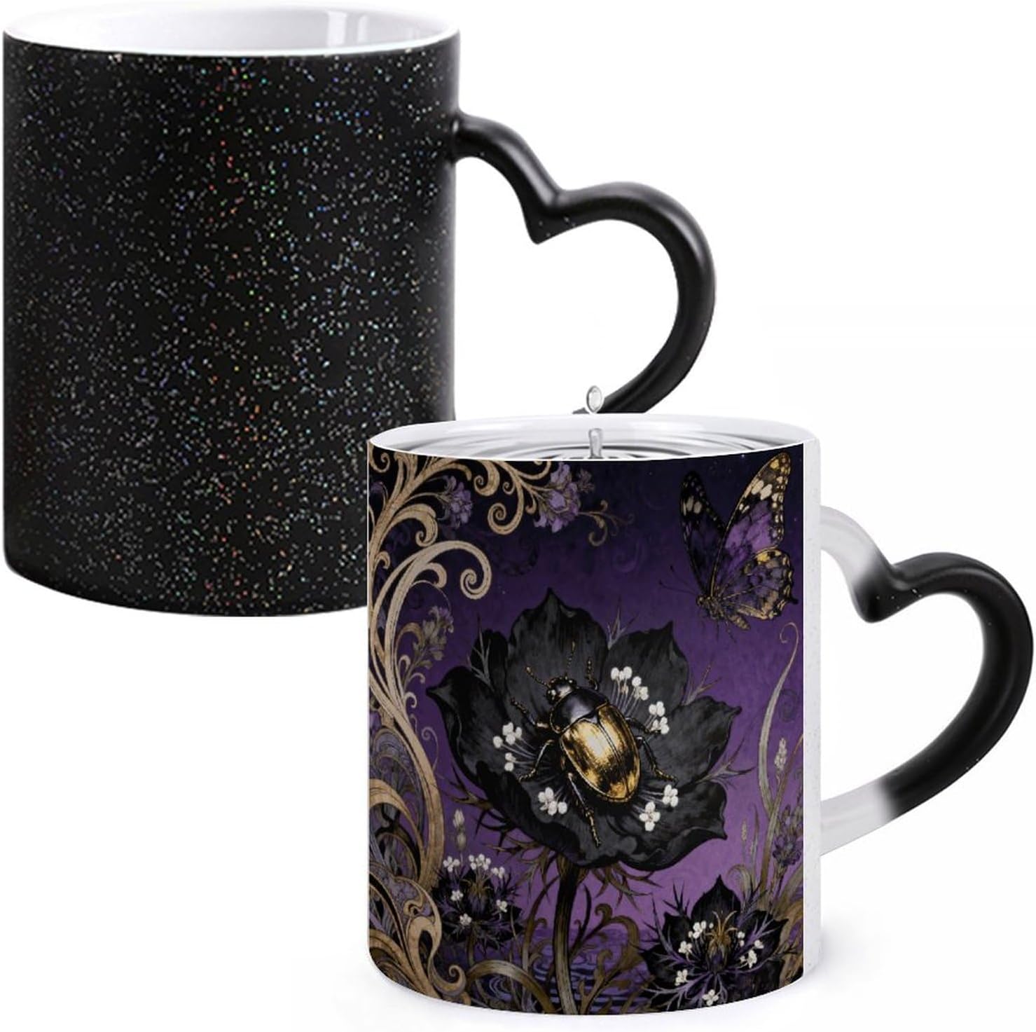 Color Changing Cup with Heart Shape Handle, Beetle Nigella Petal image 3