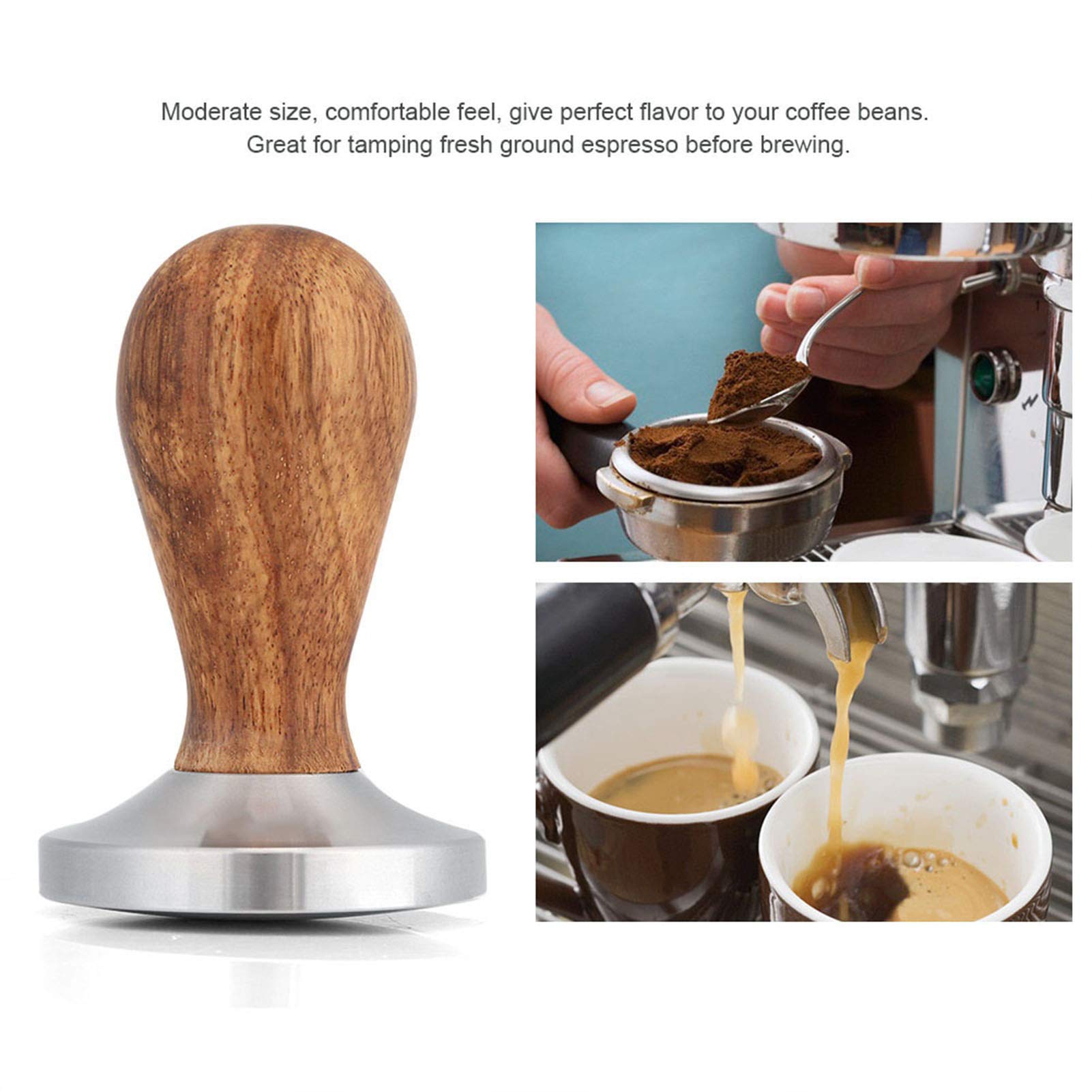 BaristaLegends Presse-Espresso 58,5 Mm - Tamper Café Avec Base Inox Et Poignée Bois