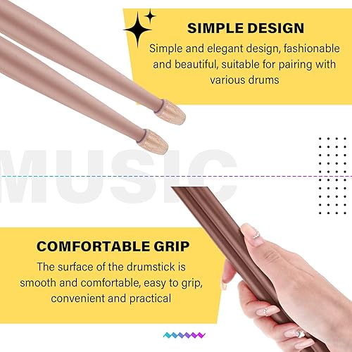 Miniatura 3 de Boao 6 pares de baquetas 5A, baquetas con punta de madera de nogal para adultos, accesorios clásicos para niños, baterías acústicas o electrónicas,