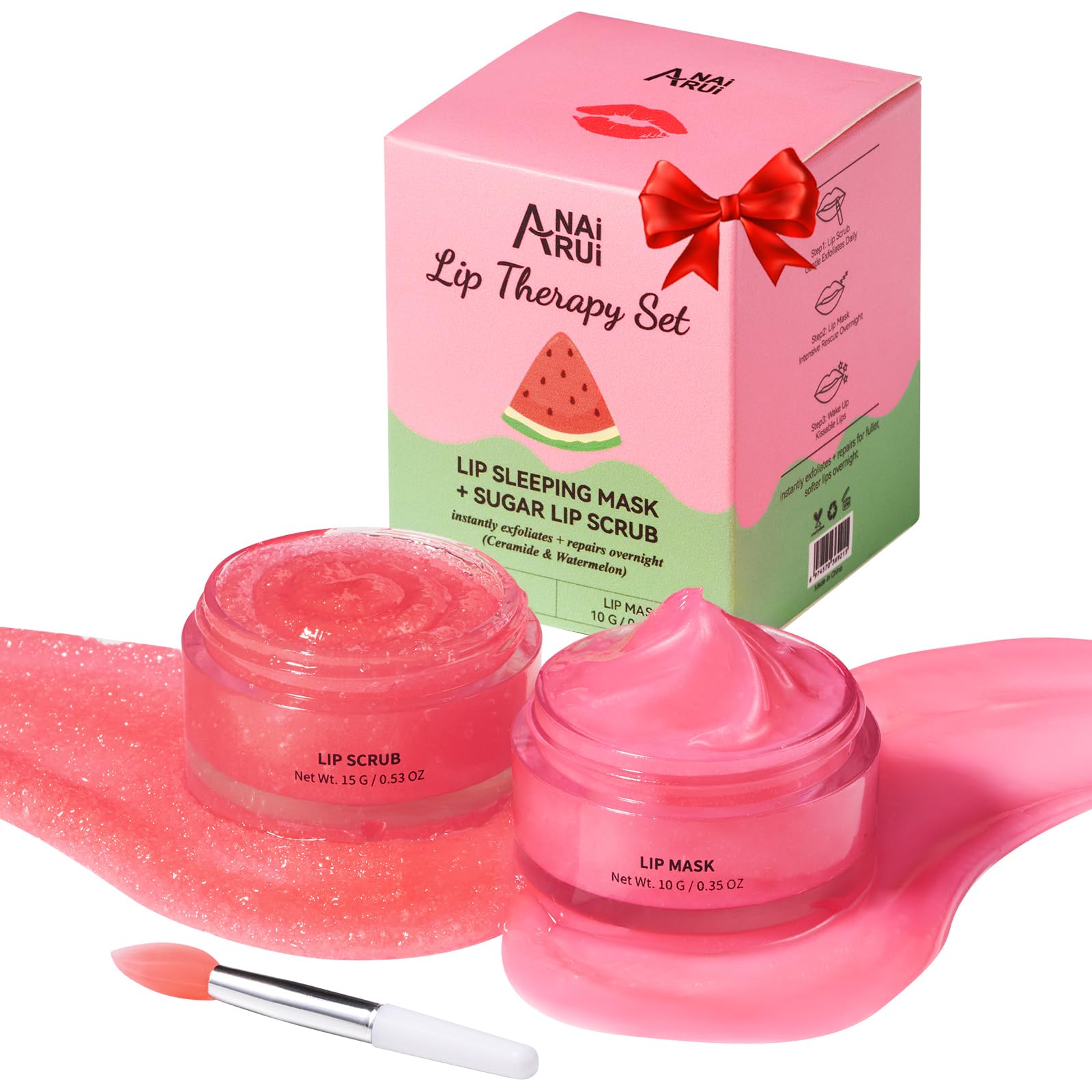 Stocking Stuffers Lip Mask Set, Lip Scrub & Lip Butter, Overnight Lip Treatment Set Enriched With Skin Softening Ceramide & Watermelon and Hydrating Shea Butter, For A Softer & Smoother Pout