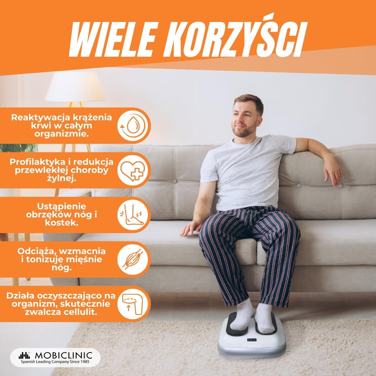 Mobiclinic, Trener nóg, Elektryczne, Legfit, Marka europejska, Gimnastyka pasywna, Ćwiczenie na siedząco, Dla seniorów, Nastolatków, Z pilotem, Regulowana prędkość