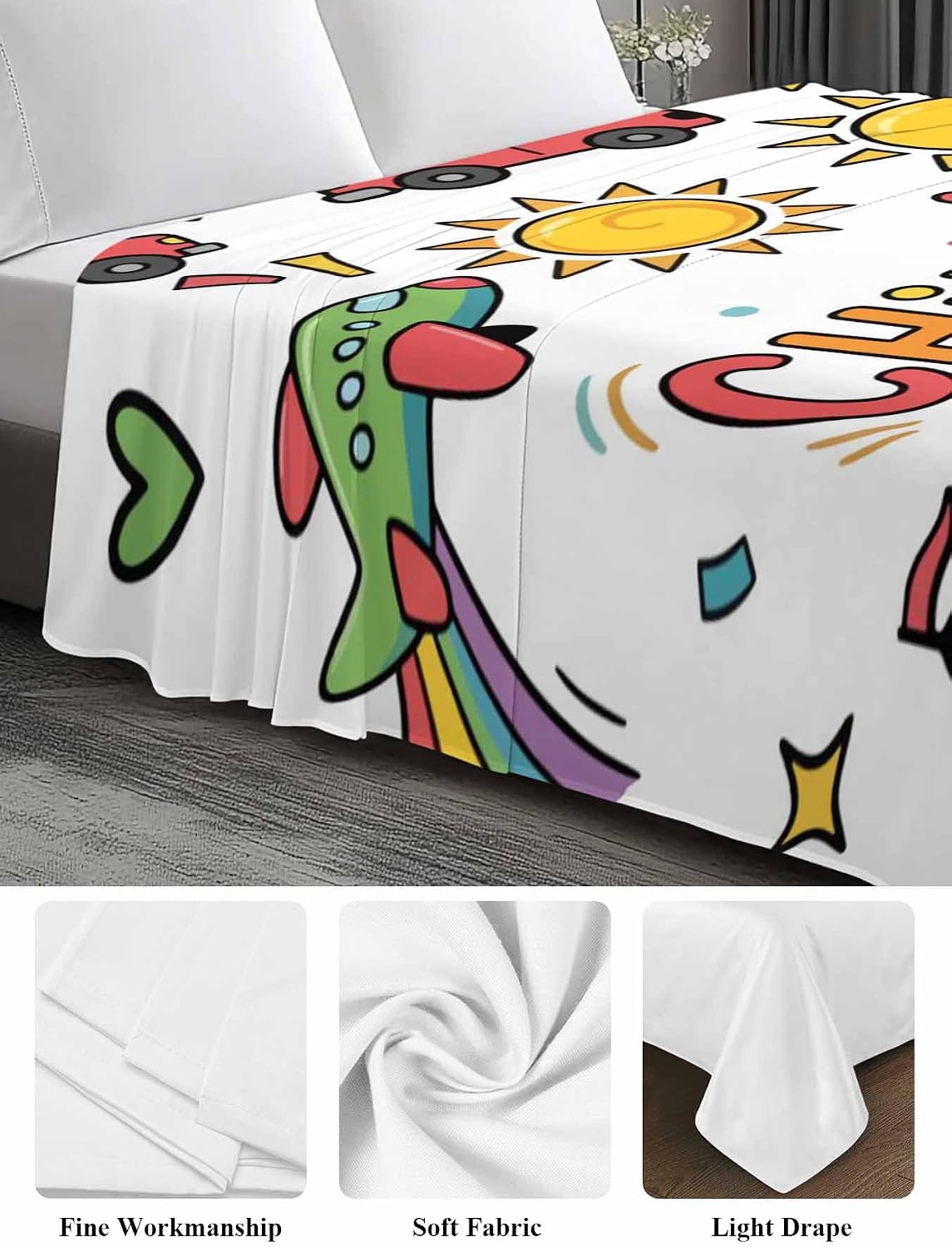 Full Flat Sheet, Children's Day Full Bed Sheets Only, Soft Microfiber Flat Sheet, Car Tree Stars Modern Abstract Art Hotel Quality Bedding Top Sheet Bedroom Home Dorm Decor