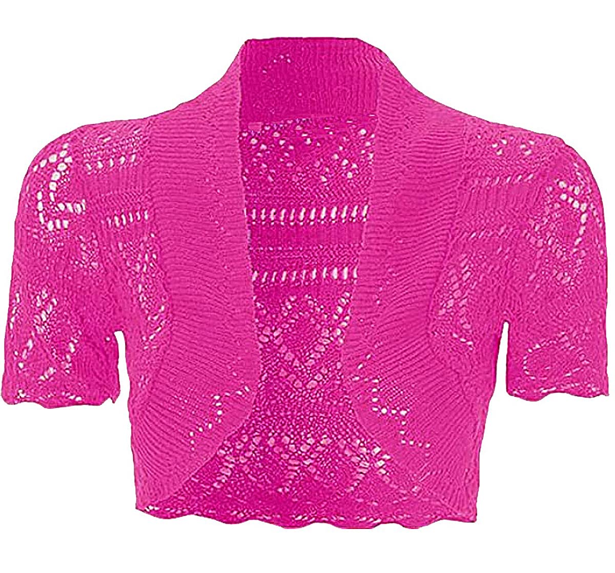JM CLOTHING K19 New Kids Girls Short Sleeve Cardigan Shrugs Crochet Knitted Pointelle Bolero Jacket for Dresses Shrug Crop Top Fuchsia