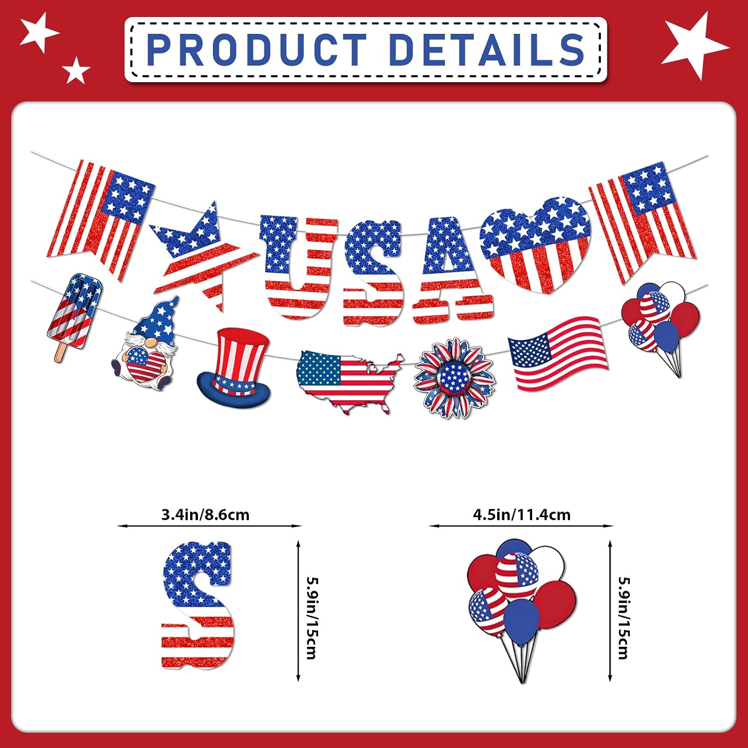 4th of July Decorations: Red White and Blue Decorations July 4 Decorations Include Banner Garland Hanging Swirls Paperflower for 4th of July Decorations Outdoor