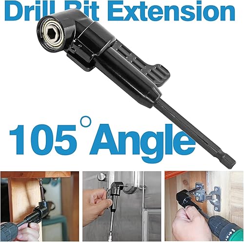 Miniatura 2 de Soporte de broca de ángulo recto negro de 105 grados, destornillador hexagonal de 14 pulgadas y kit de brocas de extensión de ángulo flexible para