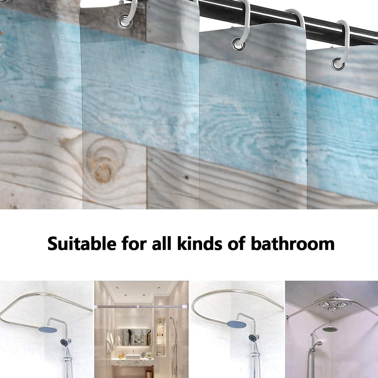 Jefuzh 4 Piece Rustic Board Funny Bathroom Decor Grey-Blue Bath Curtain Bathroom Accessories Sets Rugs Barn Door Toilet Lid Shower Curtains Non-Slip 12 Hooks : Home & Kitchen