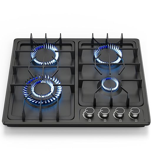 FVBADE 24inch 4 Burners Gas Cooktop Stainless Steel Built-in Gas Stove with NG/LPG Convertible Dual Fuel with Thermocouple Protection for Kitchen，Outdoor, Camping, RV