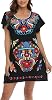 YZXDORWJ Women Mexican Embroidered Fiesta Dress V Neck Dress Short Sleeve