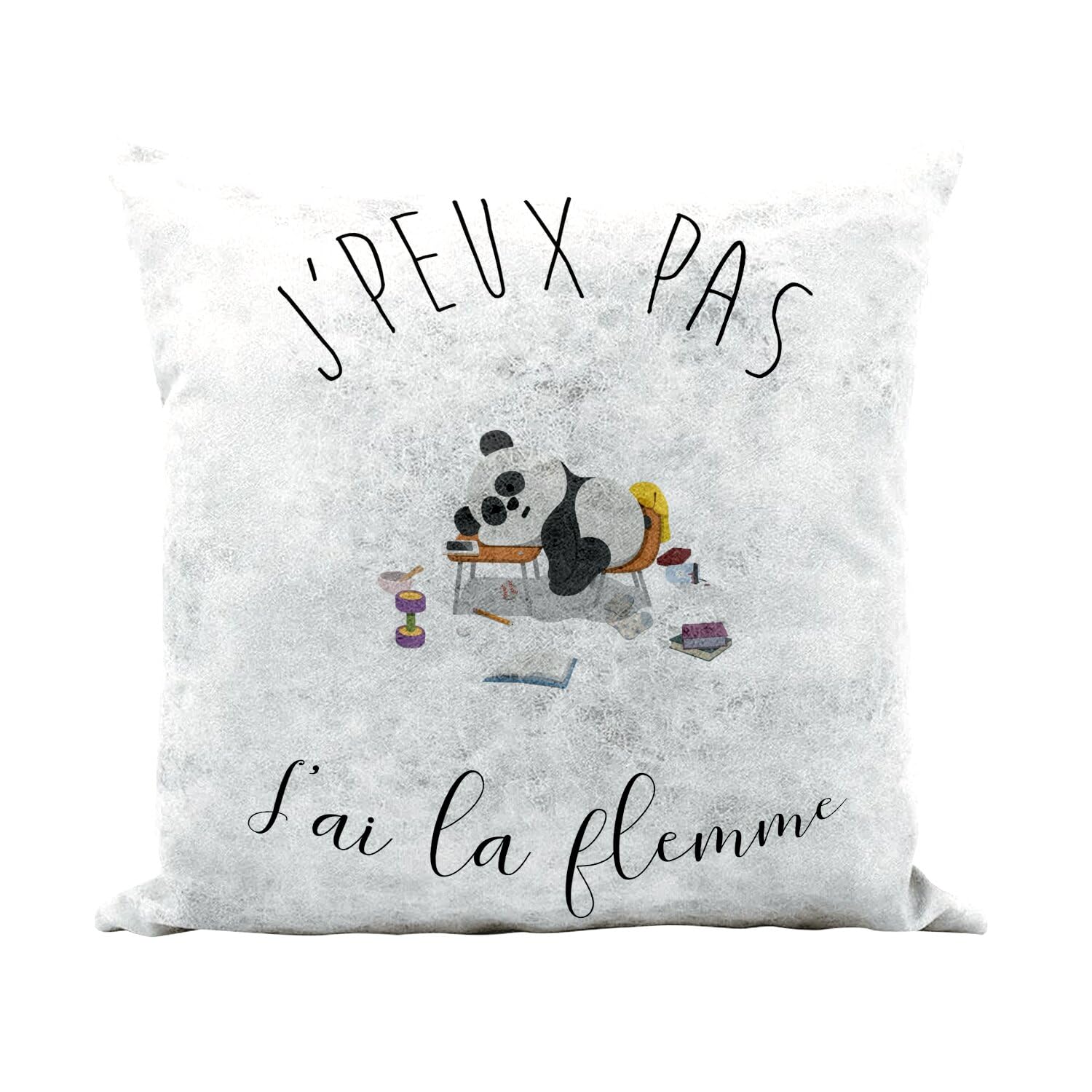 Coussin panda flemme similicuir blanc 40x40 cm, la solution humour contre le stress au travail