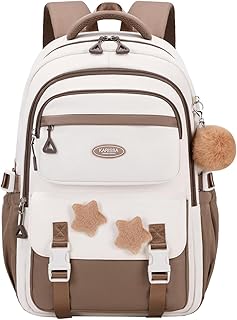 GRUOTEIS Kids Backpack for Girls, School Bags Bookbag for Girls Elmentary Middle School, with Furry Pendant, A08-Coffee