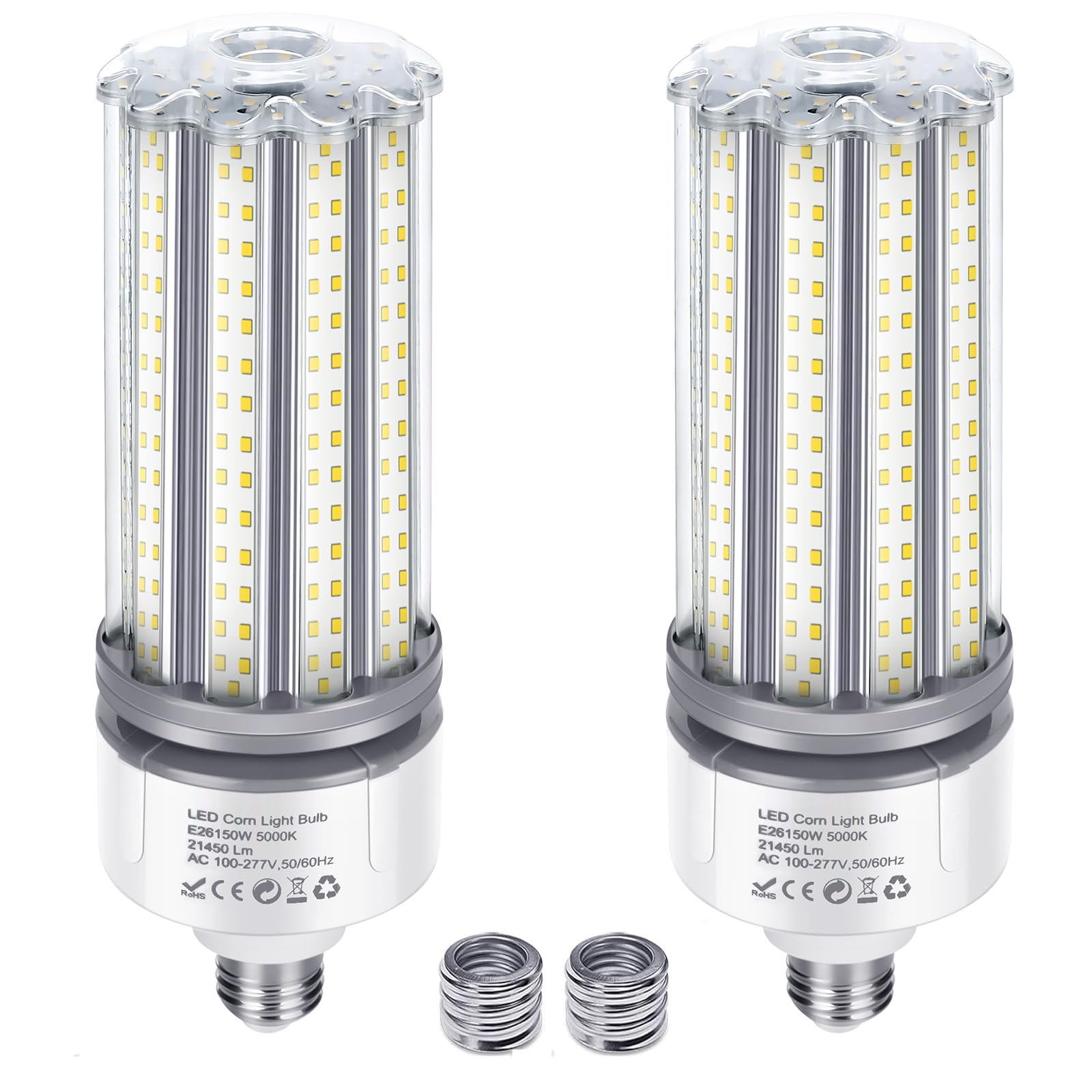 Gopretty 150W LED Corn Cob Light Bulb 2Pack, 700W MH/HPS Equivalent, 5000K Daylight, E26 Base with E39 Mogul Base adapters, Commercial Industrial