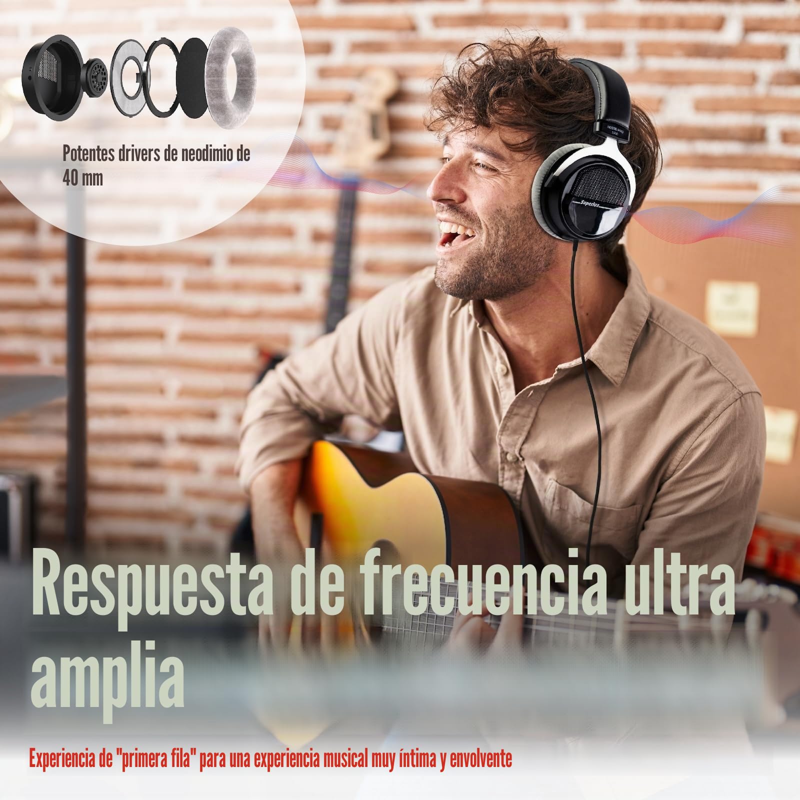 Superlux HD 330PRO, 32 ohmios, auriculares sobre la oreja, auriculares profesionales semiabiertos con cable con controladores de neodimio de 40 mm y graves sólidos, adaptador de conector de 3,5/6,3 mm