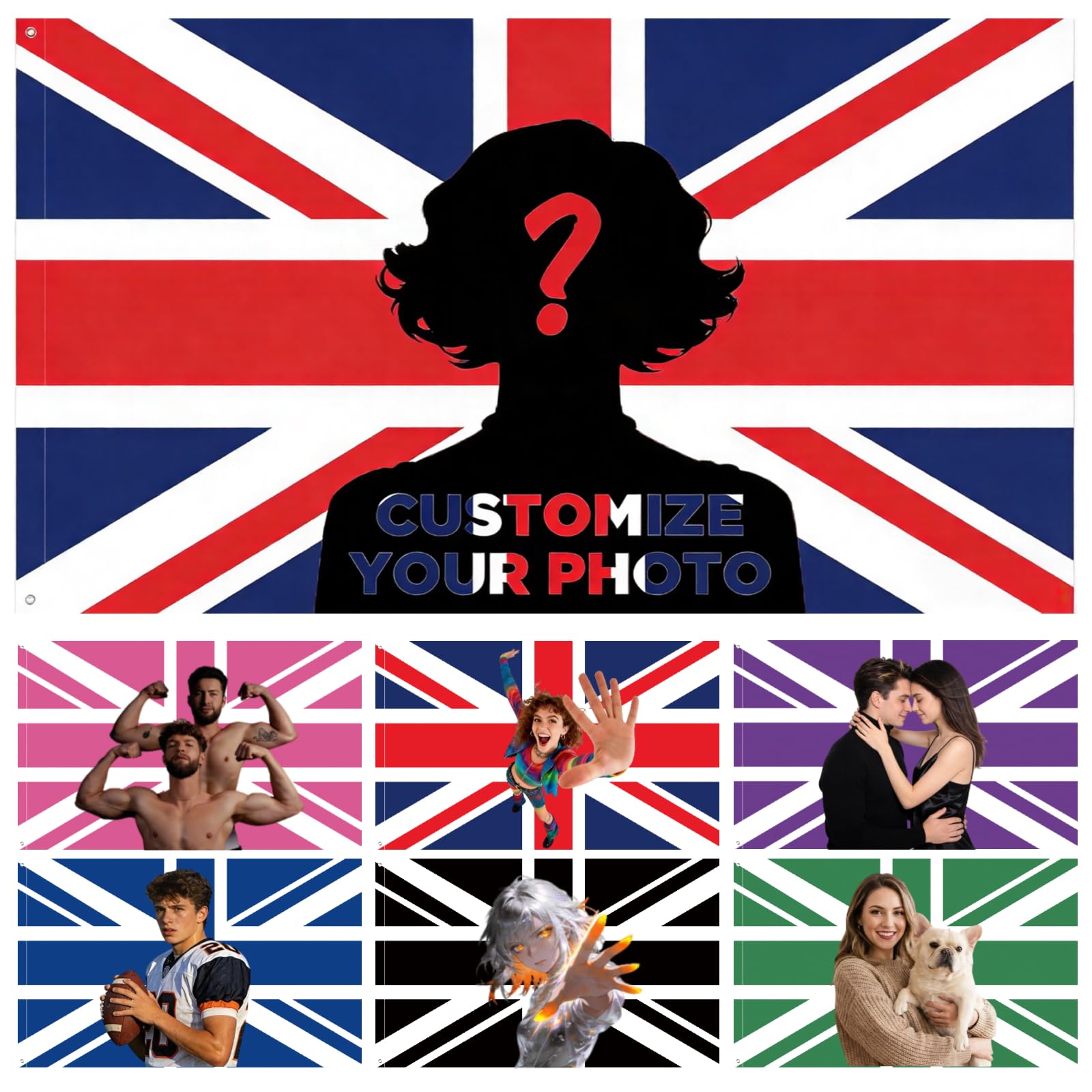 Custom Britain Flag 3x5 FT Customisable Union Jack Great Britain UK Flag Banner with Picture Logo Text Personalised Funny Tapestry Flag Banners and Signs for Room,Dorm Decor,Wall Art,Parties,Concerts — image 1