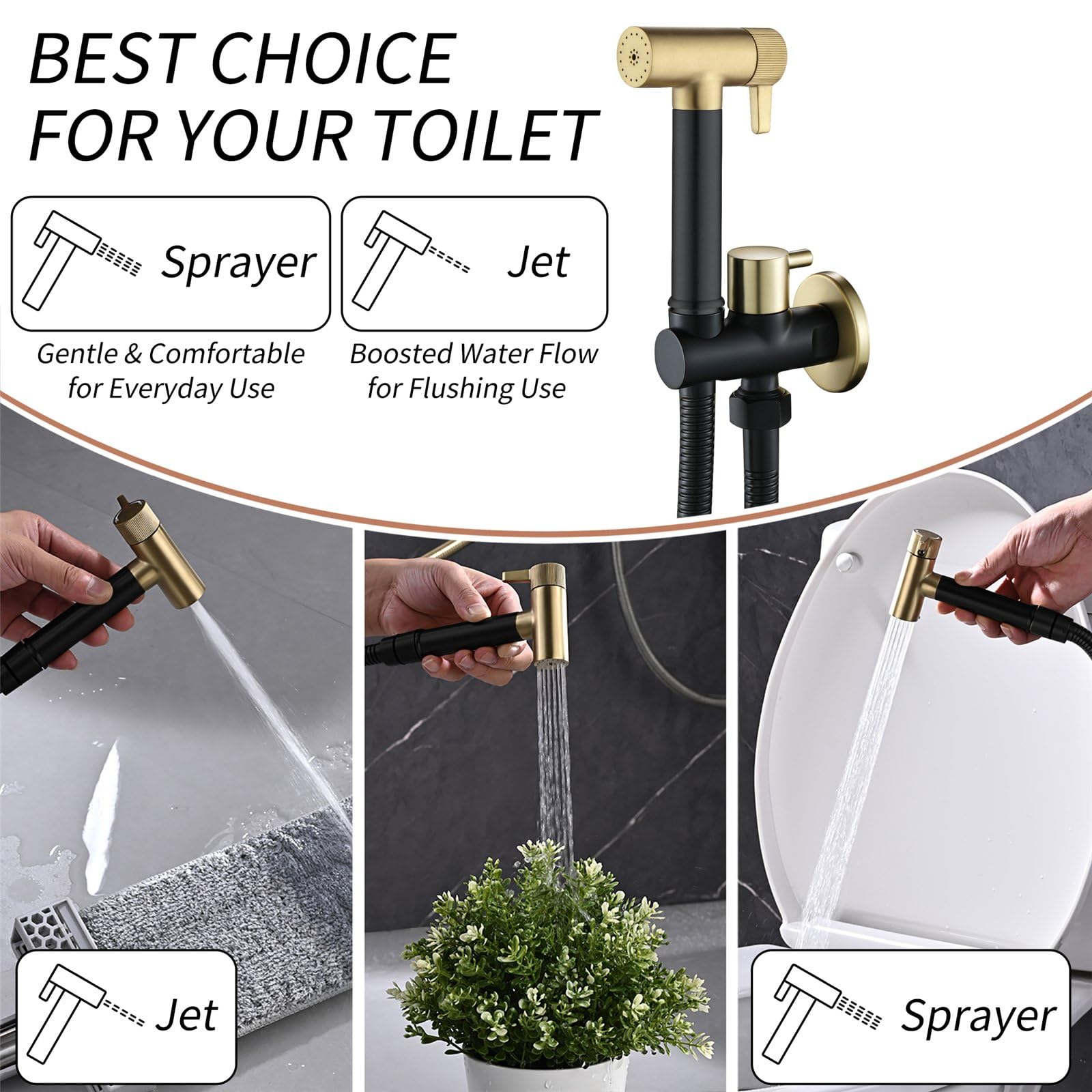 Bidet prysznicowy, kran bidet z regulowanym ciśnieniem wody, przenośny kran do toalety zestaw prysznicowy z zaworem i wężem prysznicowym 1,2 m, prysznic bidet do toalety pełna toaleta