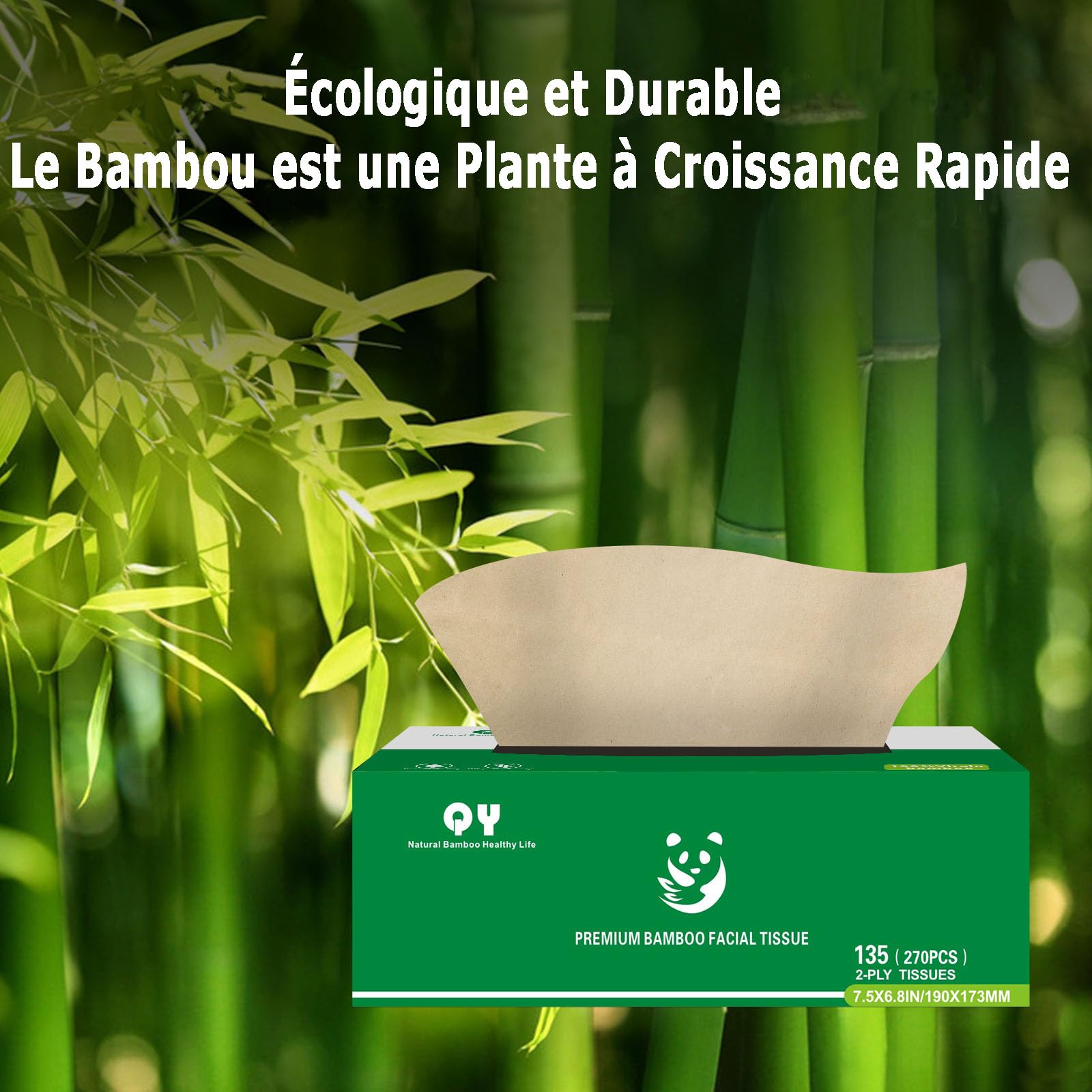 Mouchoirs Papier Boîte | Boîte à Mouchoirs en Bambou | 12 x 135 Mouchoirs | Naturels Non Blanchis | Ultra Doux