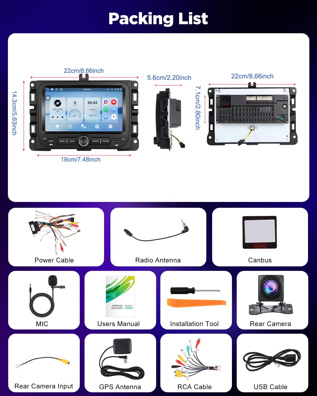 NHOPEEW Radio samochodowe 4+64G do Jeep Renegade 2016-2020/Compass 2017-2020 z bezprzewodowym Carplay i Android Auto – 7-calowy ekran Incell, obsługuje WiFi, GPS + kamerę cofania, magistralę Canbus