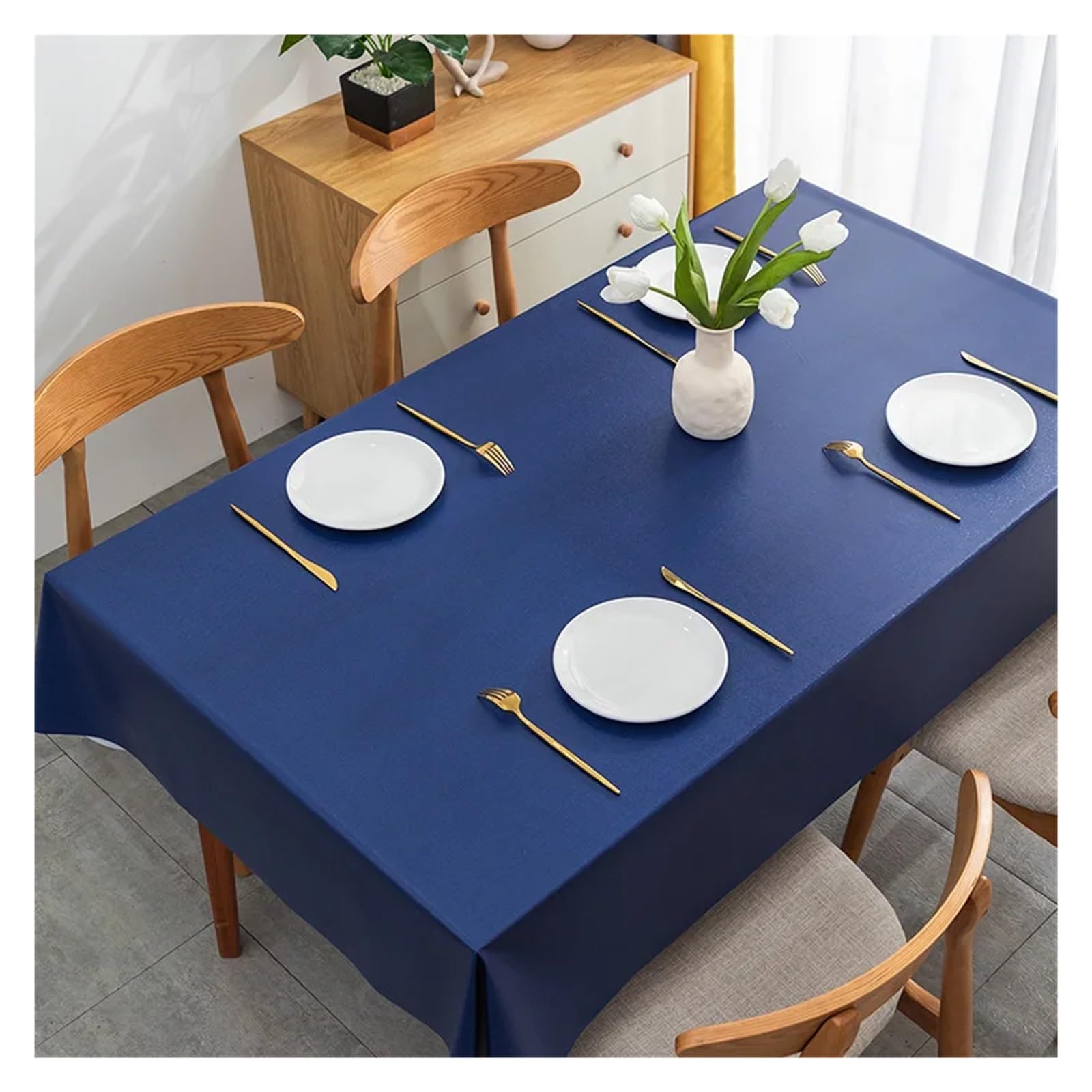 Mzsklw Blue Waterproof Tablecloth Waterproof Pvc Tablecloth Tea Table Cloth Oil-Proof Rectangular Square Covers Home Kitchen Picnic Mat(,90X90cm)