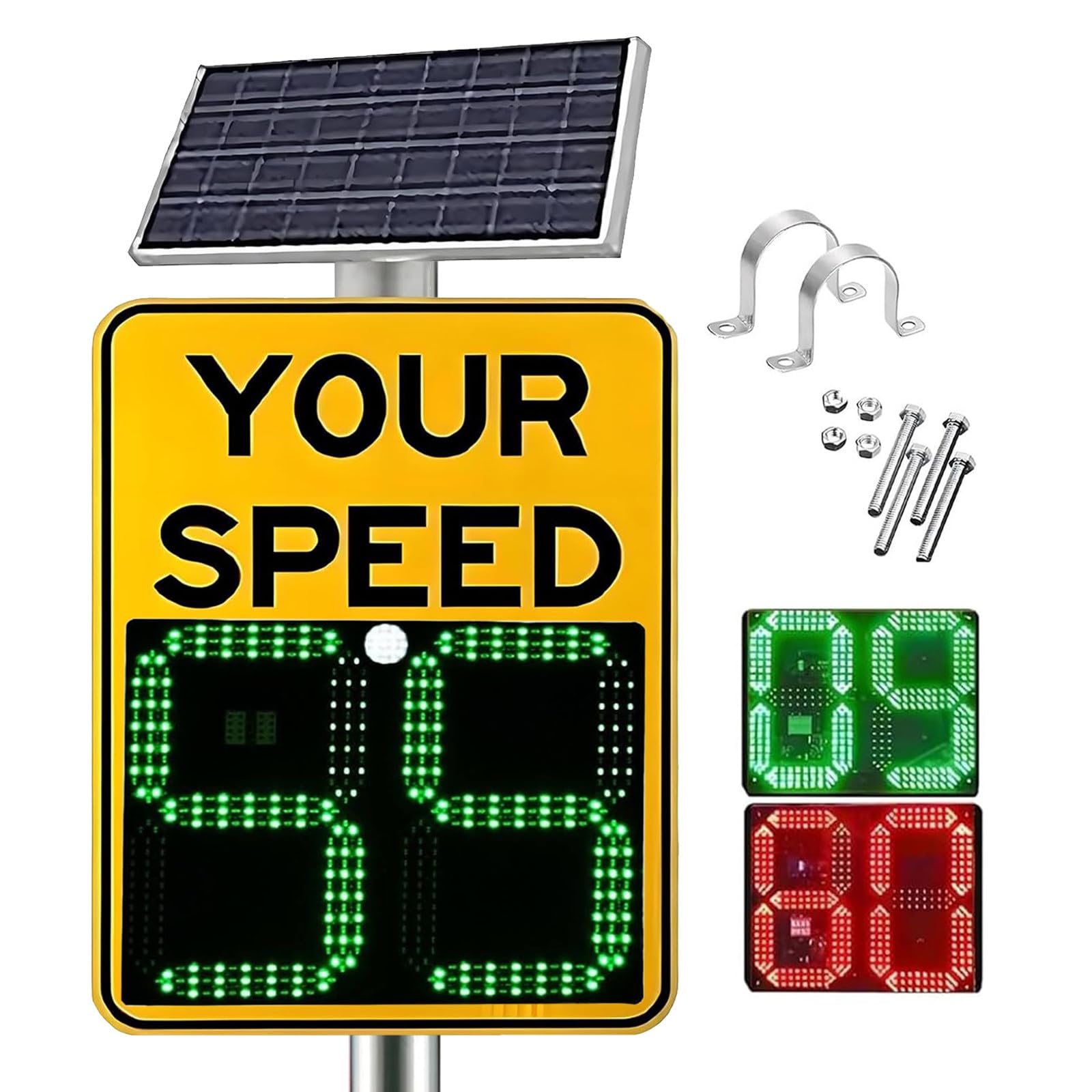 Detector digital de radar de tráfico con control remoto fácil de usar y señal de velocidad de radar alimentada por energía solar, complementado con señales de velocidad LED aluminio IP65 Yellow