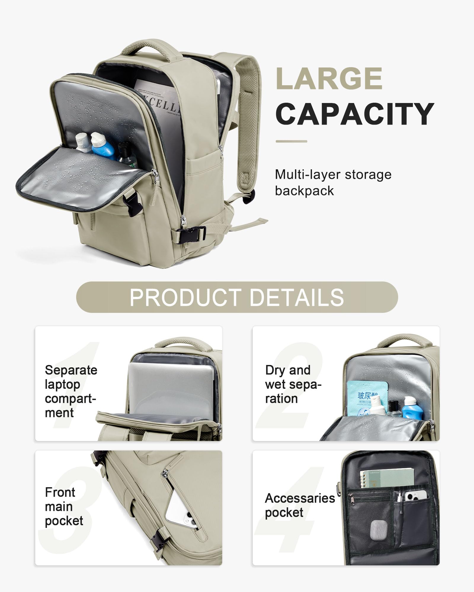 Zaino da Viaggio per Ryanair 40x20x25 Bagaglio a Mano Zaino Borse da Cabina per Ryanair Il Sedile Zaino Aereo Bagaglio a Mano Donna Borsa Cabina Viaggio Zaino Viaggio Casual Daypack,Grigio marrone