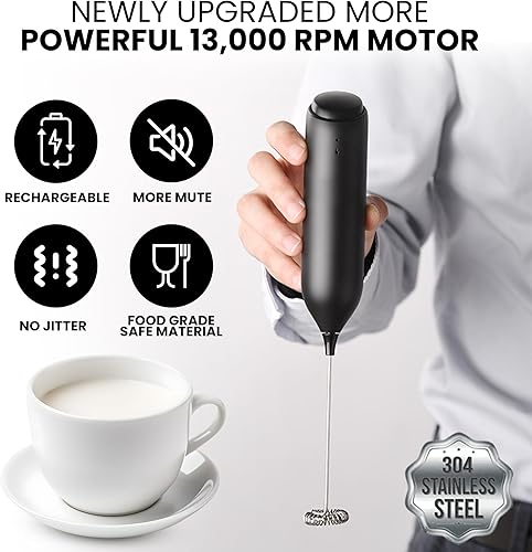Miniatura 3 de Varita espumadora de leche de mano recargable con soportebatidor eléctrico Espumador de café de manoespumador de leche recargable Mezclador de café