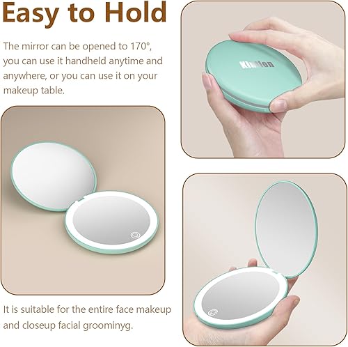 Miniatura 11 de Kintion Espejo de viaje con luz, espejo compacto de aumento 1X/10X, espejo LED recargable de 4 pulgadas, temperatura regulable de 3 colores, espejo
