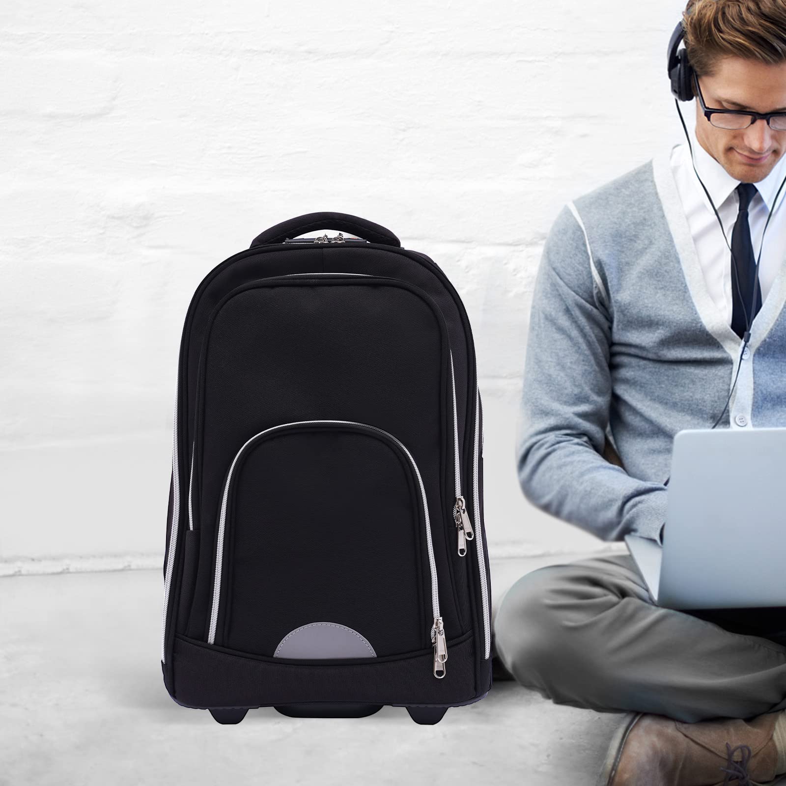 Trolley Mochila, Mochila de Viaje con Ruedas 45L Maleta Mochila Mochila Escolar Equipaje de Mano Bolsa para Laptop Maletín, para Viajes Cortos, Viajes de Negocios, Escuela, etc, 33 * 25