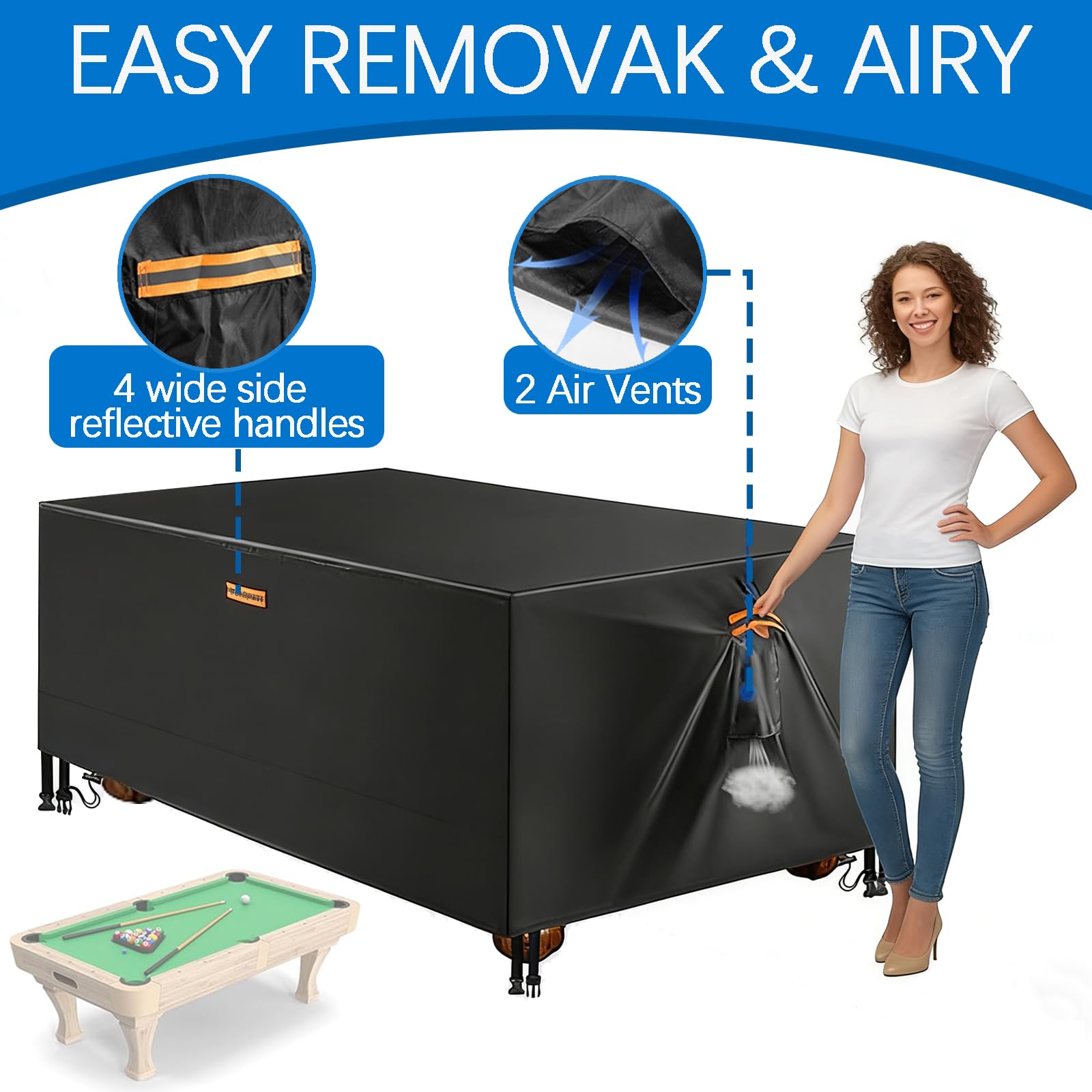 Housses pour tables de billard 6/6,5/7/7,5/8/8,5/9/10/12 pieds Housse imperméable pour table de billard Housses des protection extérieure pours tables des snooker,Noir,6ft(204×112×82cm)