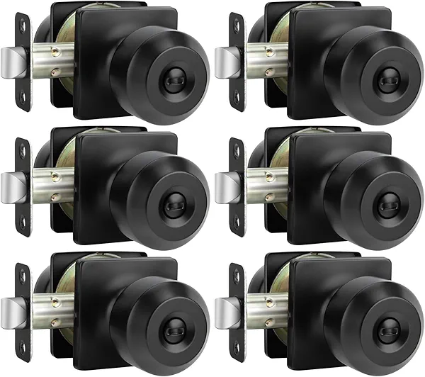 Haidms 6 Pack Matte Black Door Knobs Interior, Privacy Interior Door Knob for Bedroom or Bathroom Classic Black Round Doorknobs Hardware(Square Panel Interior Door Konbs)