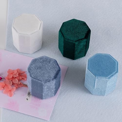 Miniatura 3 de Smileshe Caja de anillos, cajas de joyería de terciopelo para propuesta de compromiso, ceremonia de boda, mini octágono con ranura de doble anillo