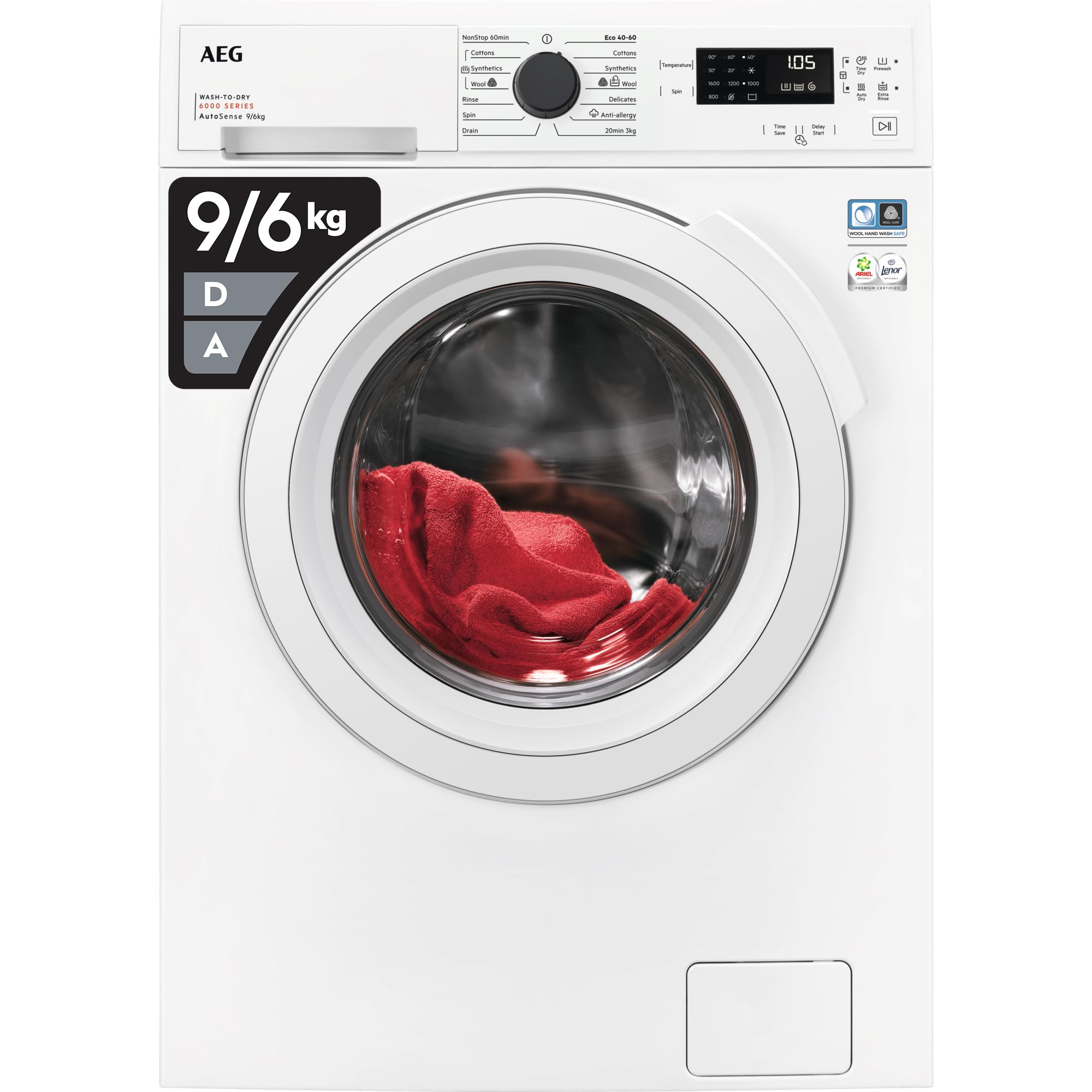 AEG LWX60966B Washer Dryer - 9kg Wash / 6kg Dry - 1600 Spin - White LWX60966B