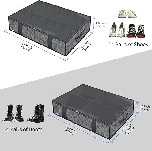 Miniatura 2 de Organizador grande de almacenamiento de botas y zapatos para debajo de la cama, juego de 2 (14 + 4 pares), caja contenedora de zapatos de tela 1