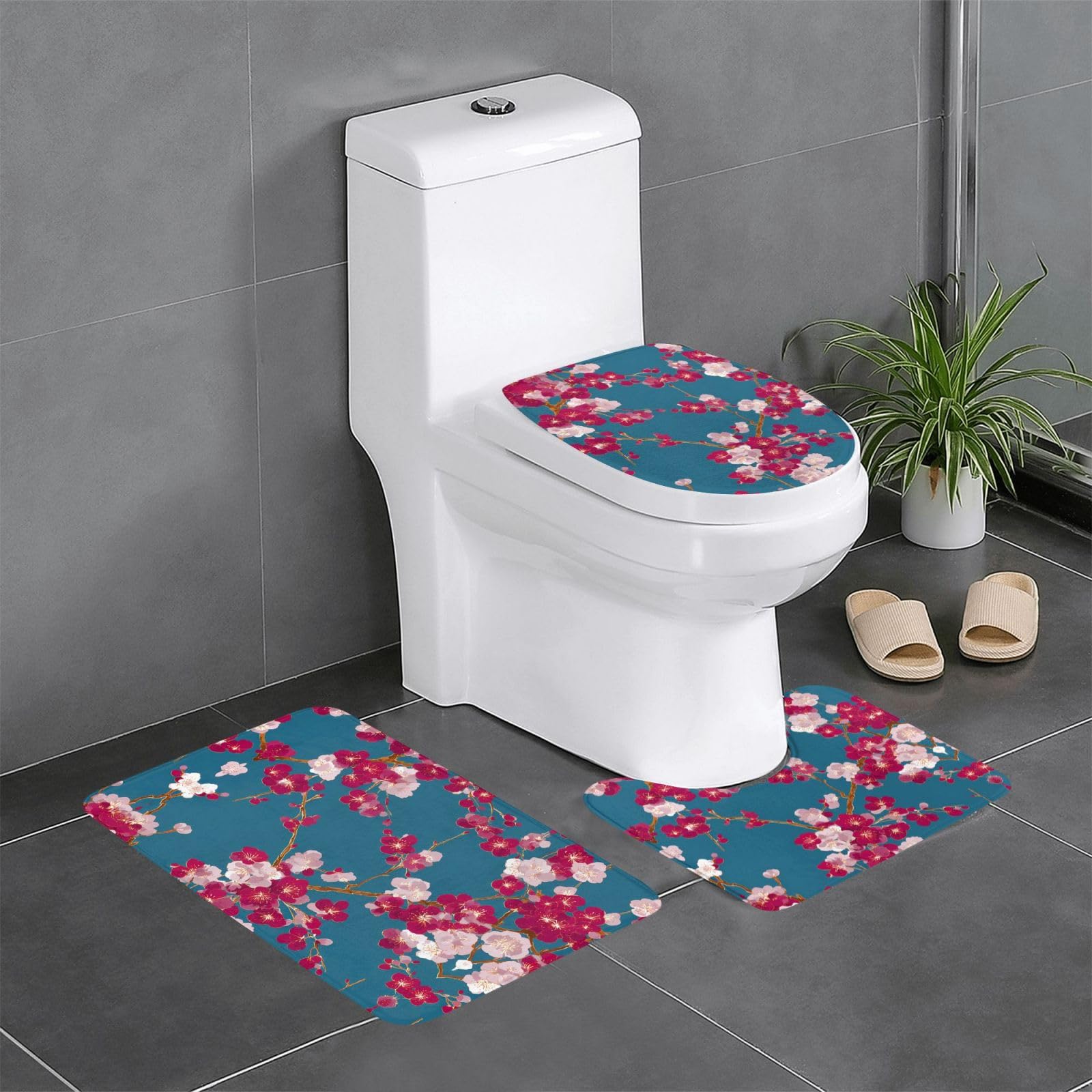 Tapis de salle de bain fleurs de cerisier antidérapant pour meuble-lavabo