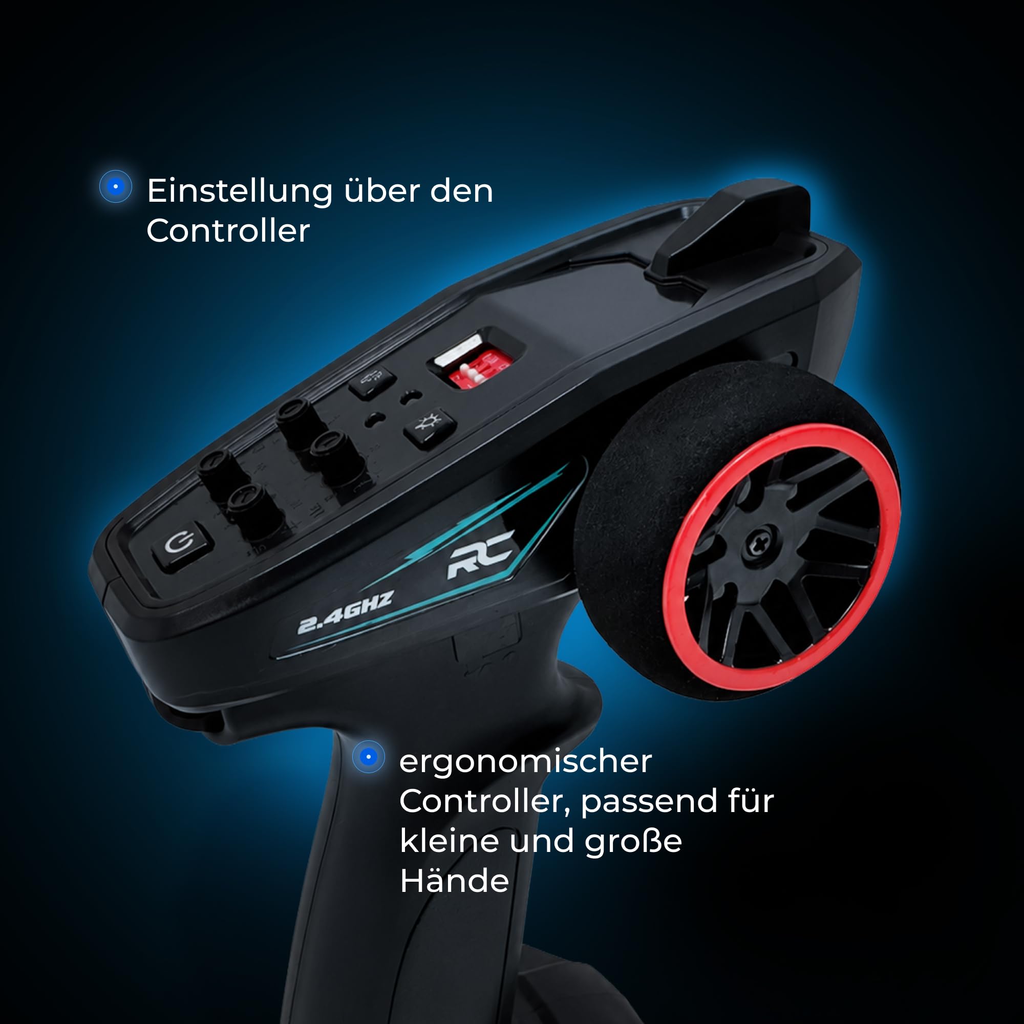Overmax X-Jackal Ferngesteuertes RC-Auto 4WD, 30 km/h, Maßstab 1:20, 14+ | 370er Bürstenmotor, Proportionale Steuerung, 80 m Reichweite, Einzelradfederung, LEDs in 5 Farben, Li-Ion-Akku, ab 14 Jahren