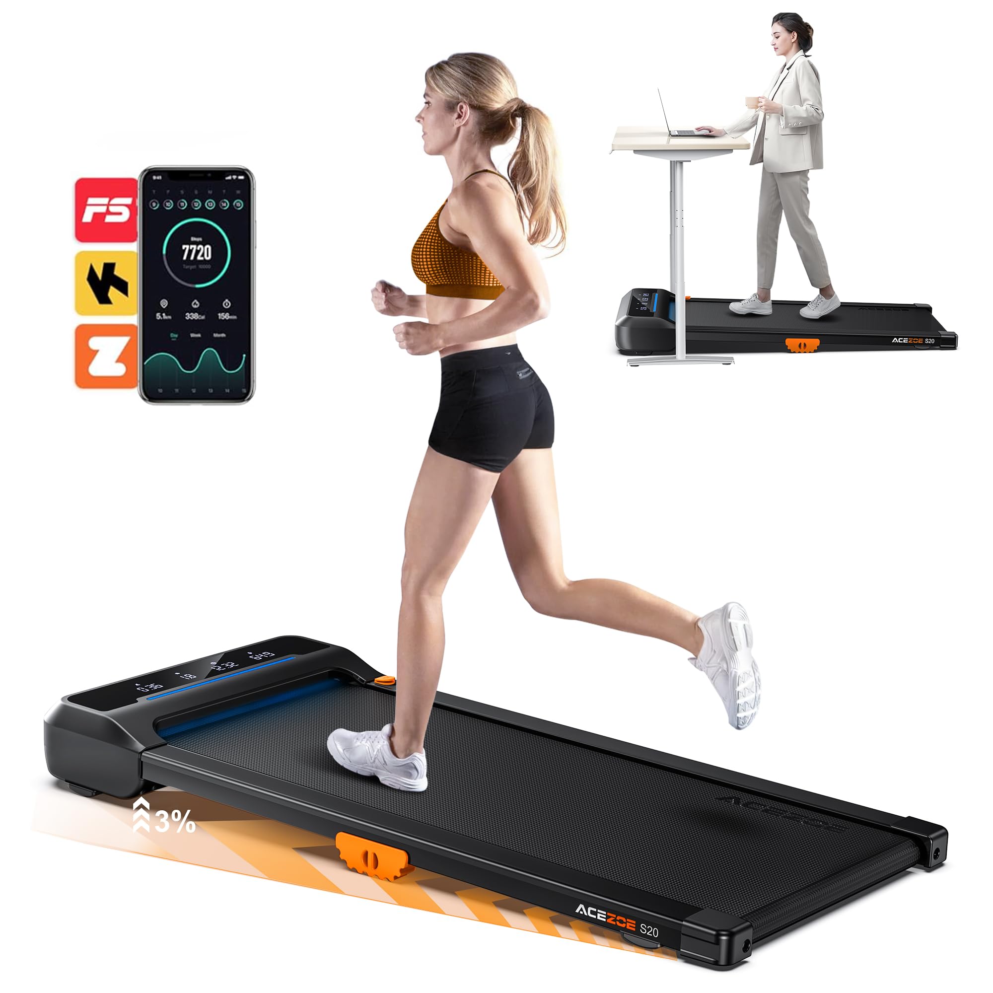 Under Desk Treadmill, Walking Treadmills for Home, 3 in 1 Portable Treadmill, Strolling Walking Running Machine, APP/Remote Control, 265lbs Capacity, Lightweight