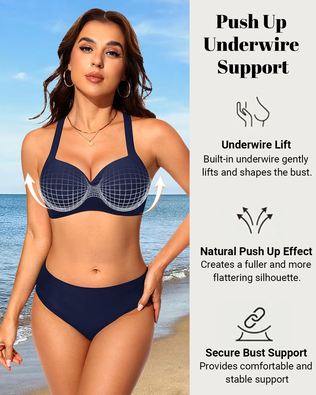 Women Underwire Bikini Top - Push Up Swimsuit Top Twist Front Swim Bra 2025 Retro Bathing Suit