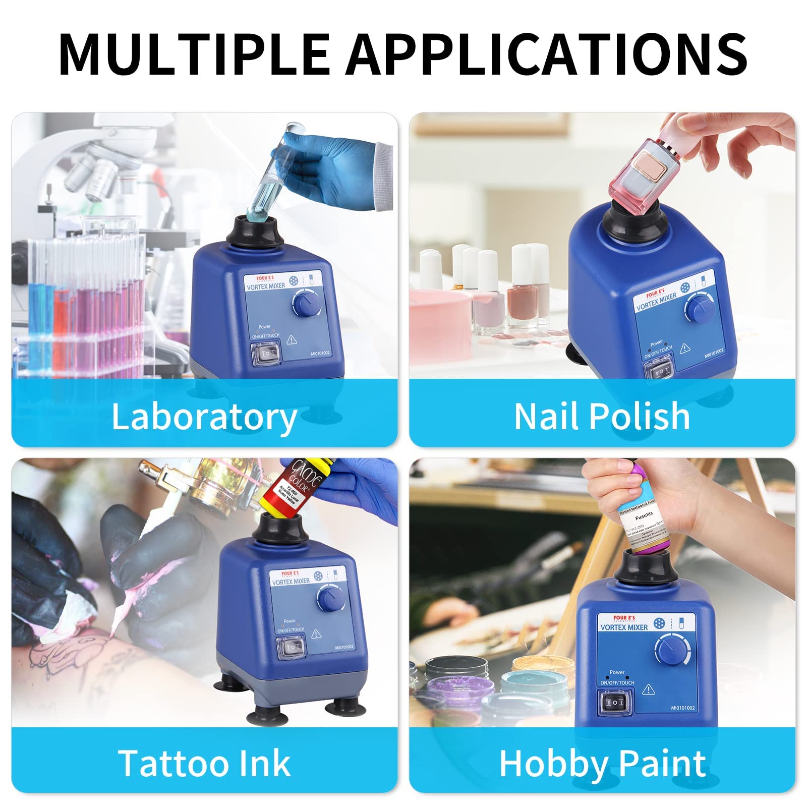 LAB FISH Professional Vortex Mixer Shaker, 0-3000 RPM | Continuous & Touch Mode, Timer, With 8 Removable Modules