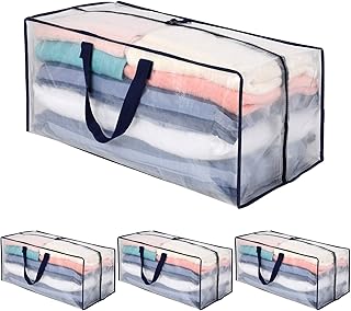 VENO 4 Pack Heavy Duty Extra Large Clear Moving Bags W/Backpack Straps Strong Handles & Zippers