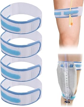 4 Pack Foley Catheter Leg Strap, Anti Slip Catheter Leg Bag Holder, Catheter Stabilization Device, Comfort Catheter Supplies with Paste Buckle, Blue