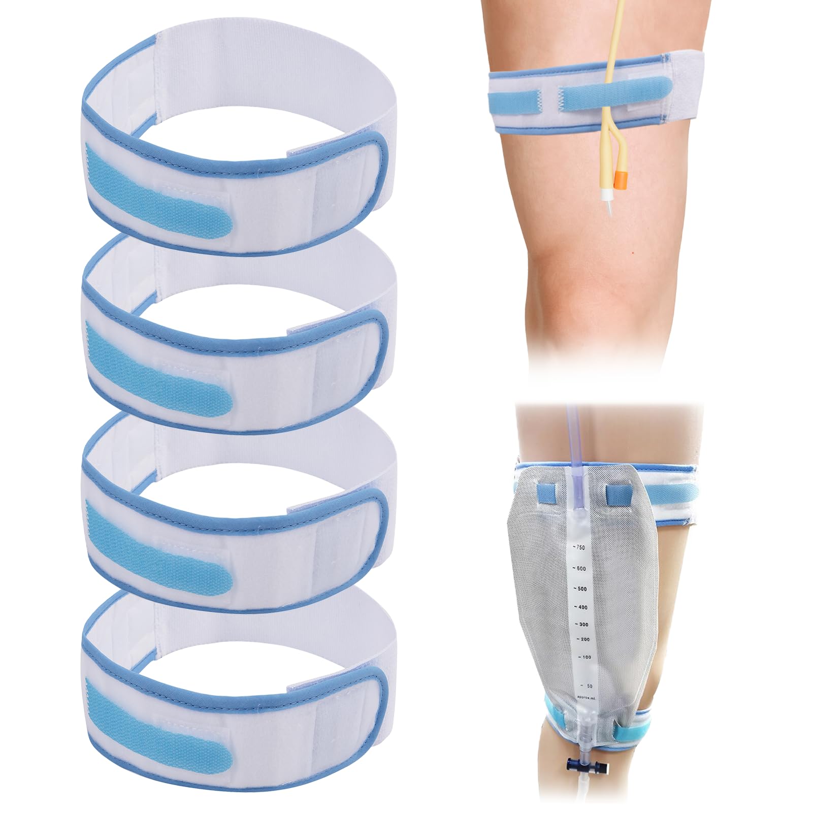Foley Catheter Stabilizer Device, Anti-slip Catheter Accessories, Comfort Catheter Bag Holder, Catheter Leg Bag Holder with Paste Buckle, 4 Pack