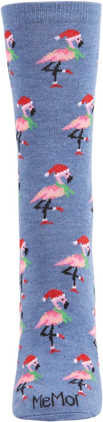 MeMoi Women's Festive Flamingo Holiday Crew Socks Denim Heather 9-11 - Image 7