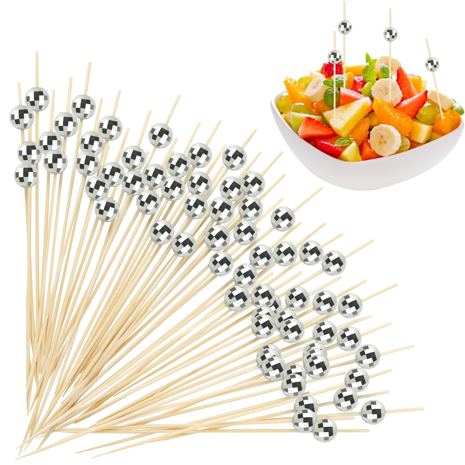 100 Stuzzicadenti Da Cocktail A Palla Disco – In Legno Di Bambù, Per Decorazione Cibo E Antipasti