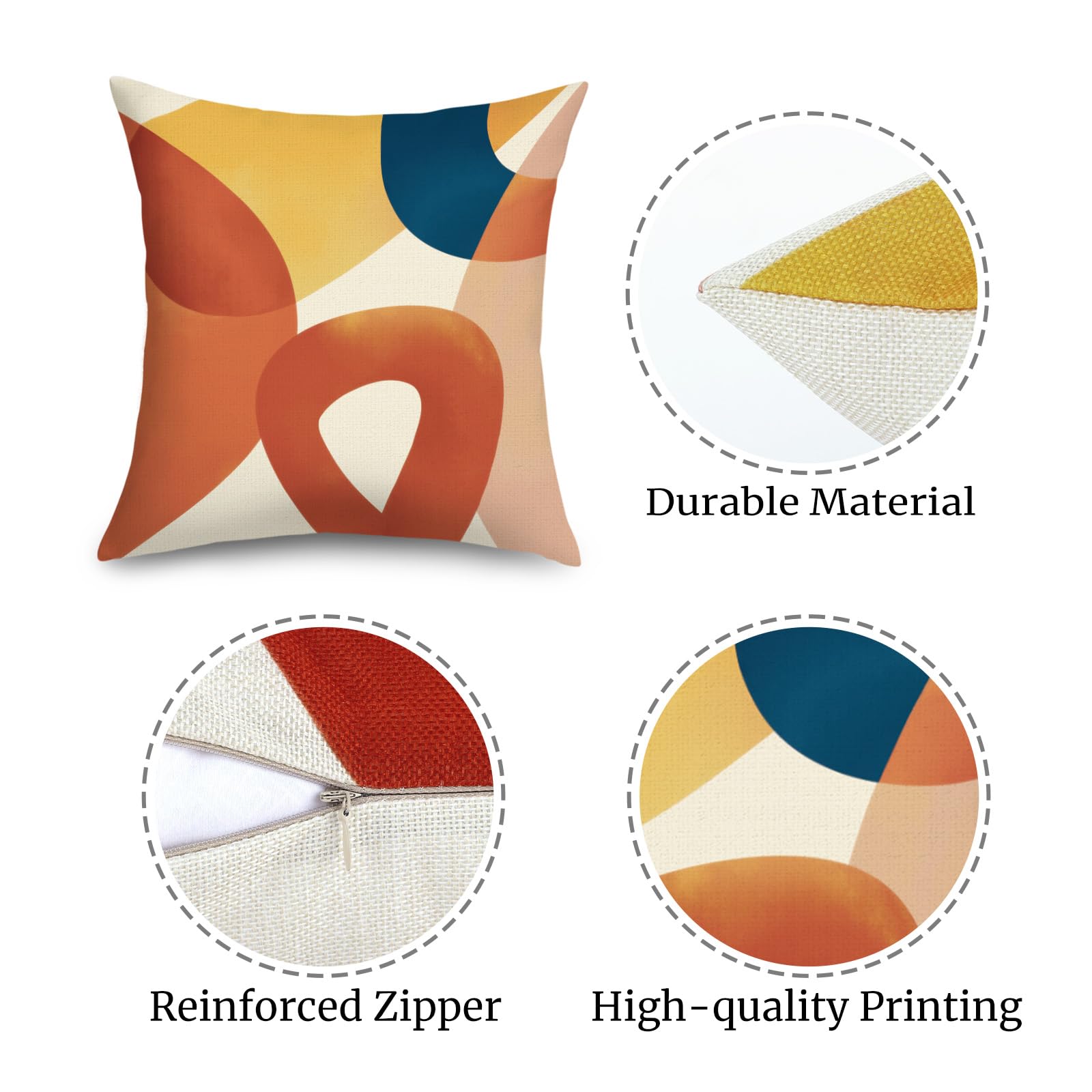 Federe per Cuscini Divano 50x50 set di 4 Boho Astratto Geometrico Arancione Moderno Federa Copri Cuscino Motivo Bohemien Federe Confezione Copricuscini Quadrati per Camera da Letto Divano