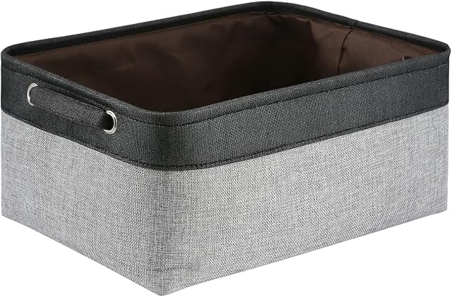 Large Fabric Storage Baskets, Storage Box with Handles, Foldable Canvas Storage Basket for Toys, Clothes, Shelves, Closet Storage Bin, Underwear Storage Boxes (Grey/Black)