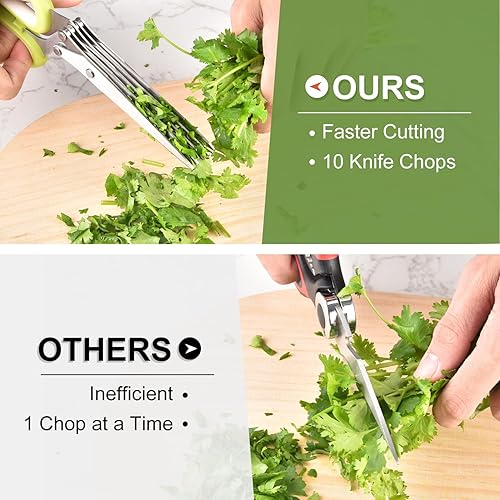 Miniatura 5 de Tijeras de hierbas  Tijeras multiusos de acero inoxidable de 5 cuchillas para hierbas de cocina, cortador de hierbas con cubierta de seguridad y