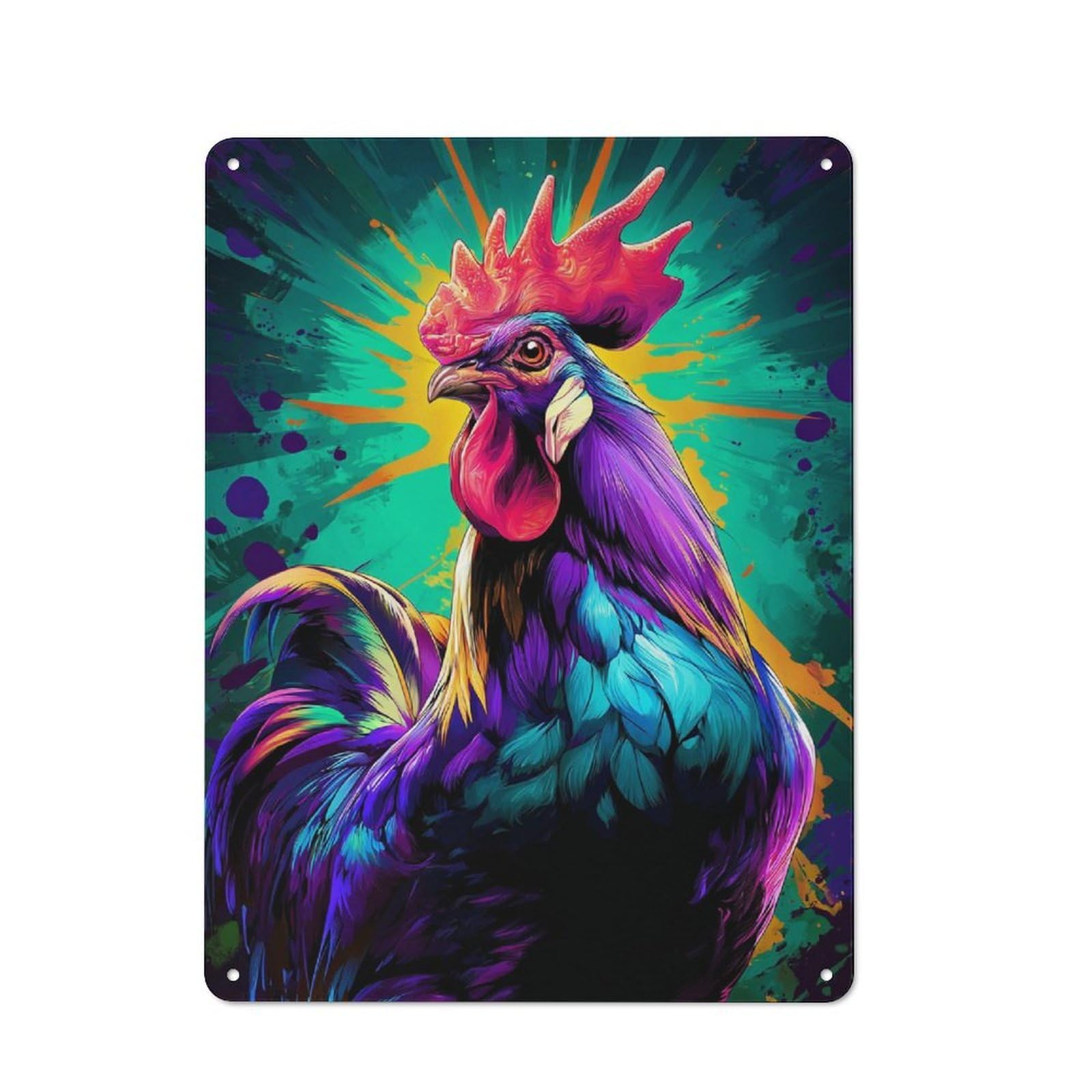 Junmoney Vibrant Rooster Artwork -4 Metal Wall Sign 40X30cm Featuring For Bar Or Restaurant, For Bar Decor Enthusiasts